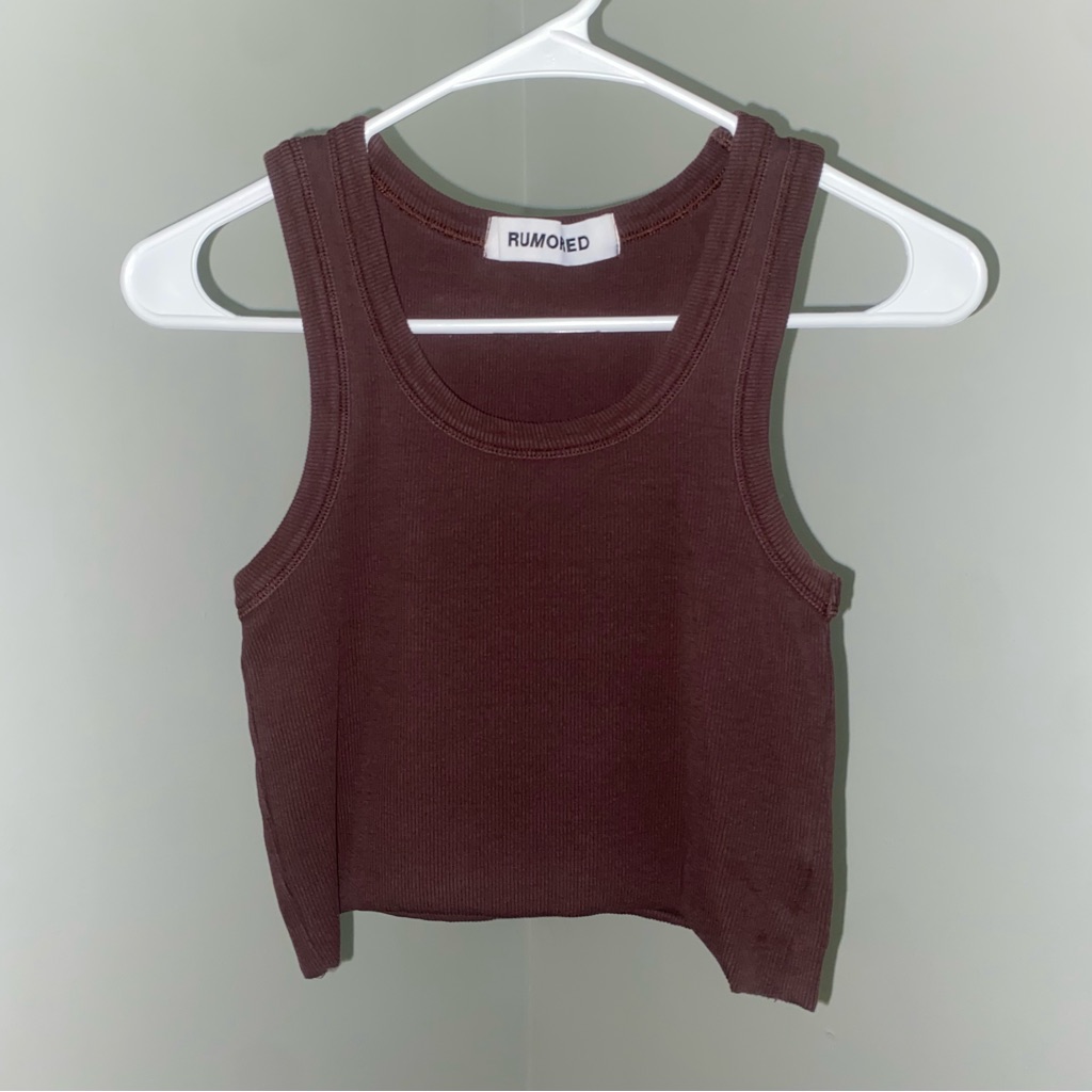 Rumored Women's Cropped Rib Tank Top - Dark Brown 14” Ptp